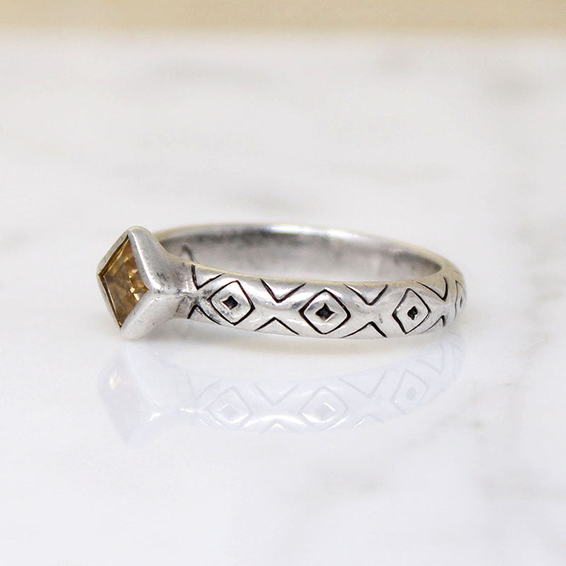 Citrine on Engraved Sterling Silver Band
