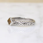 Citrine on Engraved Sterling Silver Band