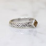 Citrine on Engraved Sterling Silver Band