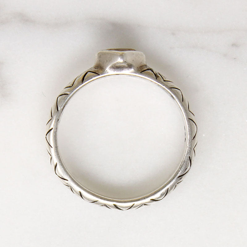Citrine on Engraved Sterling Silver Band
