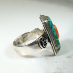 Tibetan Turquoise & Coral Sterling Silver Ring