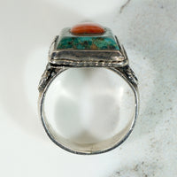 Tibetan Turquoise & Coral Sterling Silver Ring