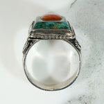 Tibetan Turquoise & Coral Sterling Silver Ring