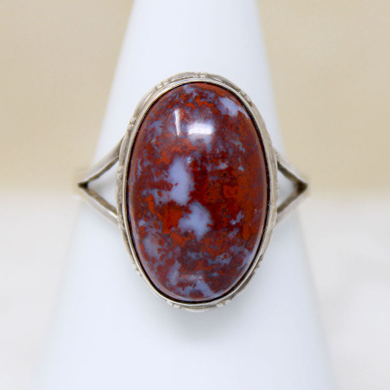 Superb Blue & Scarlet Jasper in Sterling Ring
