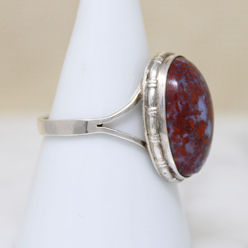 Superb Blue & Scarlet Jasper in Sterling Ring