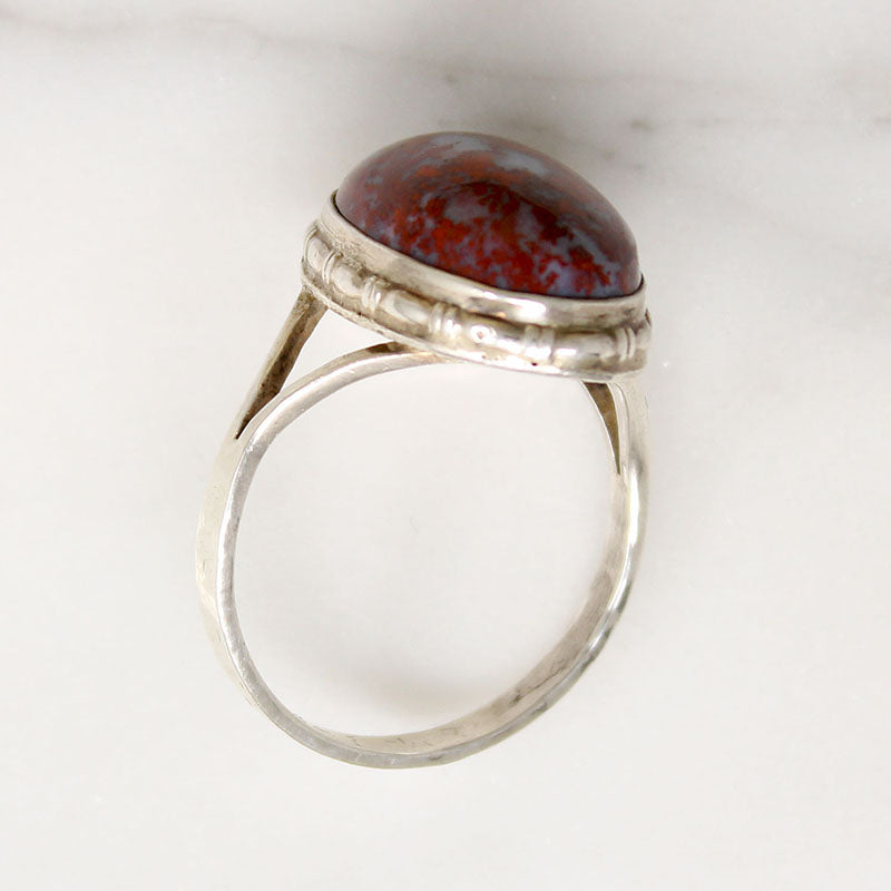 Superb Blue & Scarlet Jasper in Sterling Ring