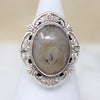 Misty Agate in Floral Sterling Silver Ring