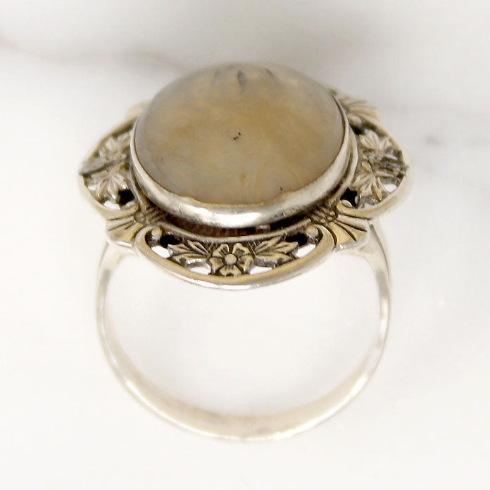 Misty Agate in Floral Sterling Silver Ring