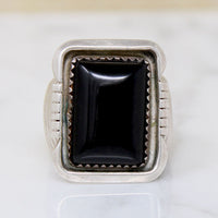 Powerful Onyx & Sterling Modernist Statement Ring