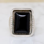 Powerful Onyx & Sterling Modernist Statement Ring