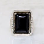 Powerful Onyx & Sterling Modernist Statement Ring