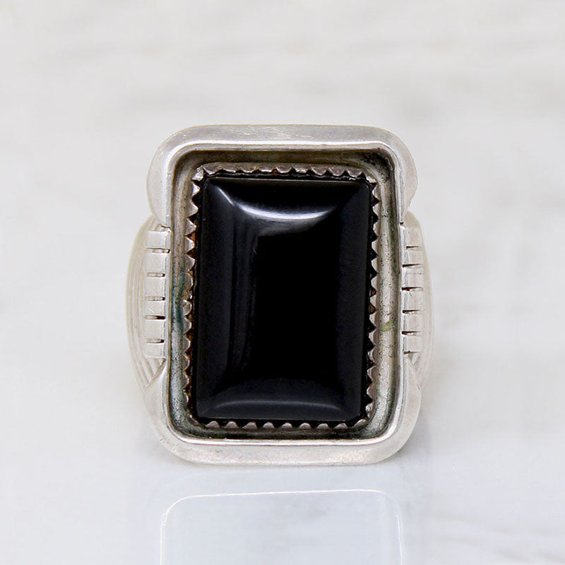 Powerful Onyx & Sterling Modernist Statement Ring