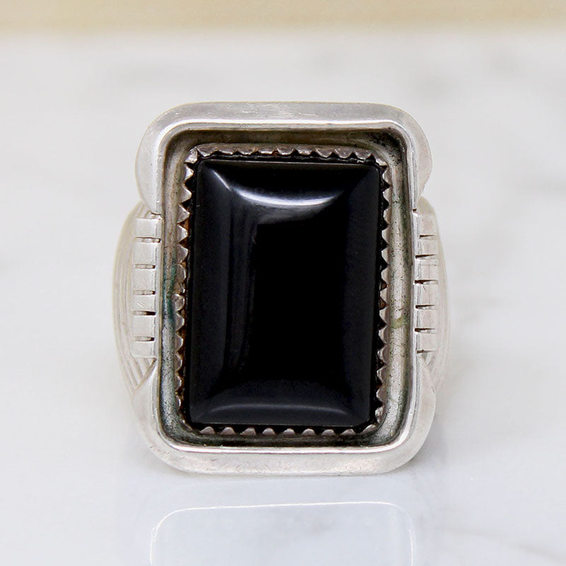 Powerful Onyx & Sterling Modernist Statement Ring