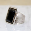 Powerful Onyx & Sterling Modernist Statement Ring