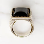 Powerful Onyx & Sterling Modernist Statement Ring