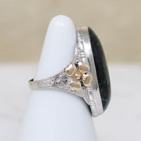 Stunning Azurite in Silver Filigree Ring with Rosy Flowers