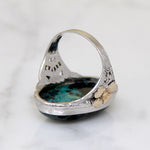 Stunning Azurite in Silver Filigree Ring with Rosy Flowers