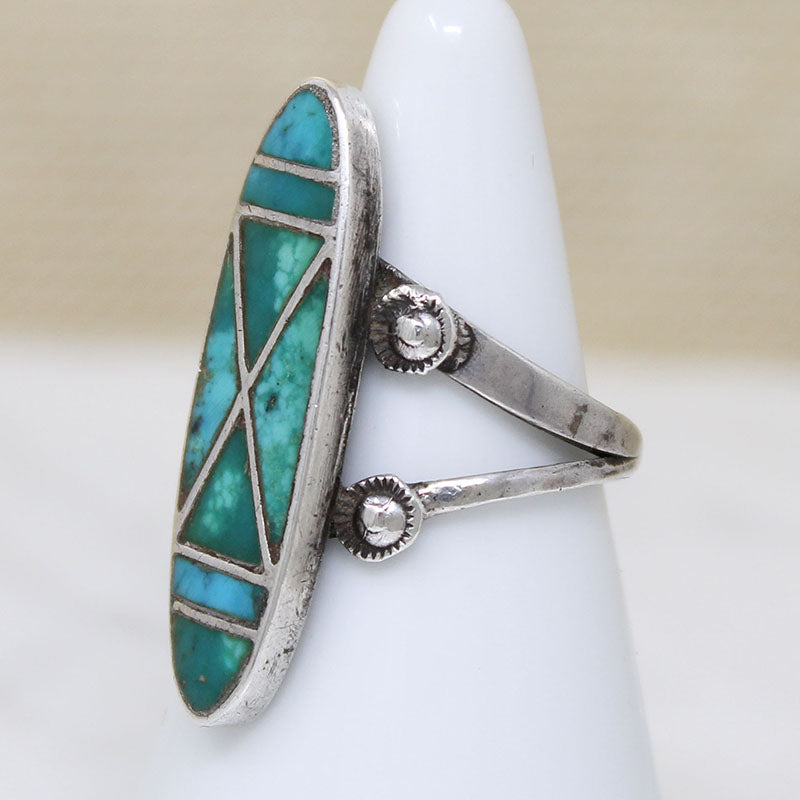 Dramatic Turquoise Inlay in Sterling Silver Ring