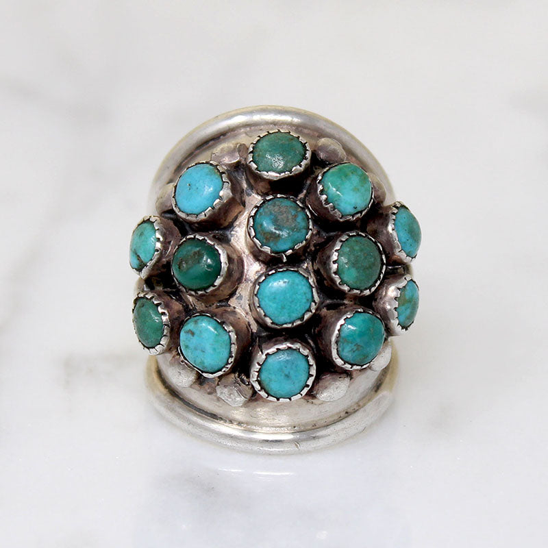 Turquoise Studded Sterling Silver Bombé Ring