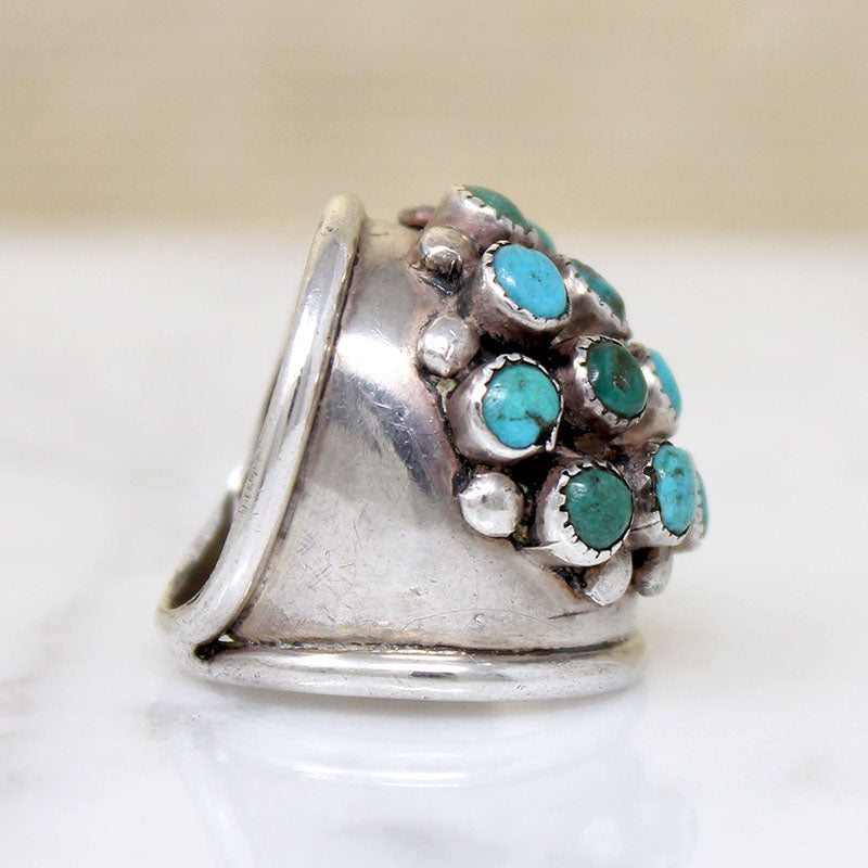 Turquoise Studded Sterling Silver Bombé Ring