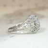 Old Mine Diamond Cluster in Ornate Platinum Ring