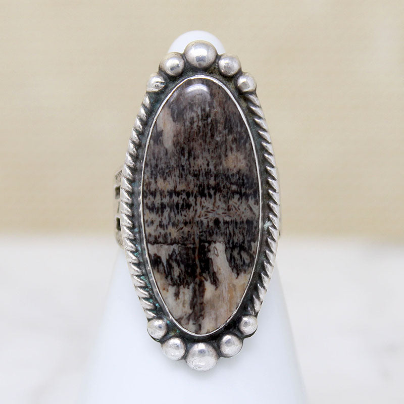 Dappled Agate in Rocker Stamped Silver Ring