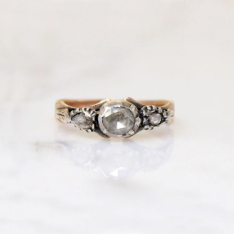 18th Century Rose Cut Diamond Ring in Silver & Gold