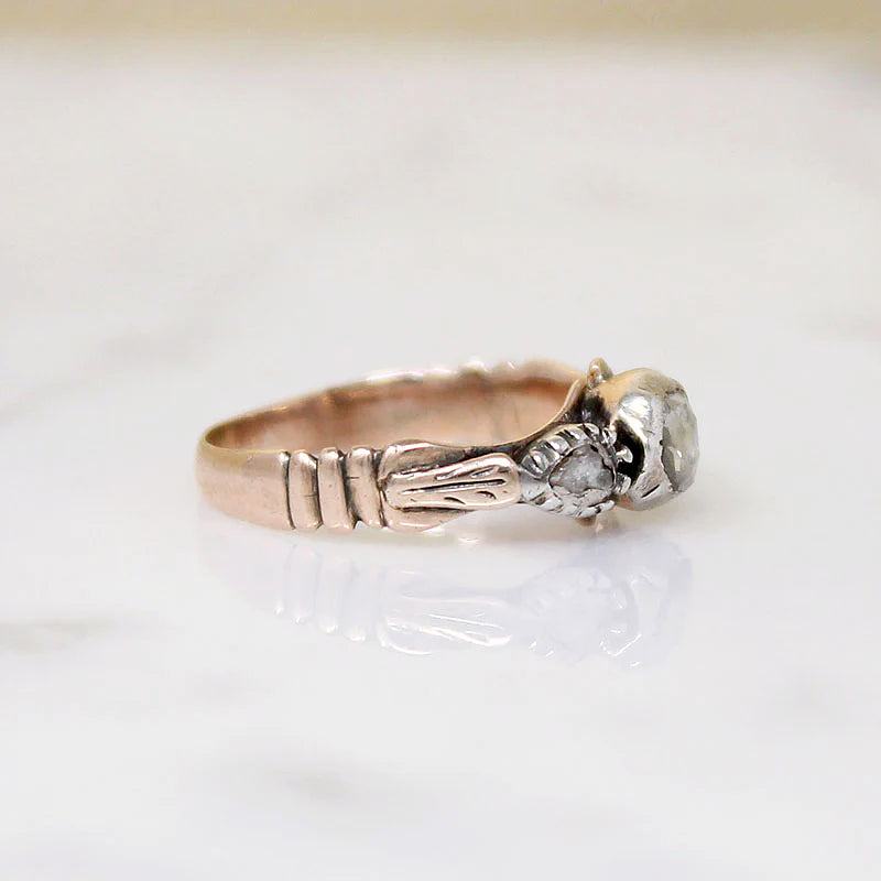 18th Century Rose Cut Diamond Ring in Silver & Gold