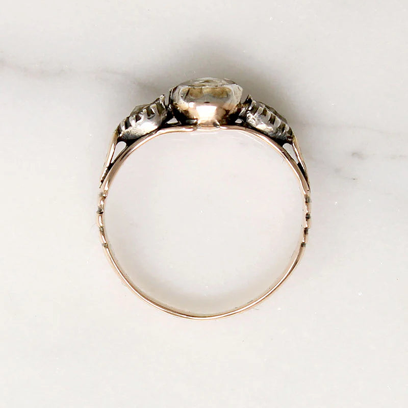 18th Century Rose Cut Diamond Ring in Silver & Gold