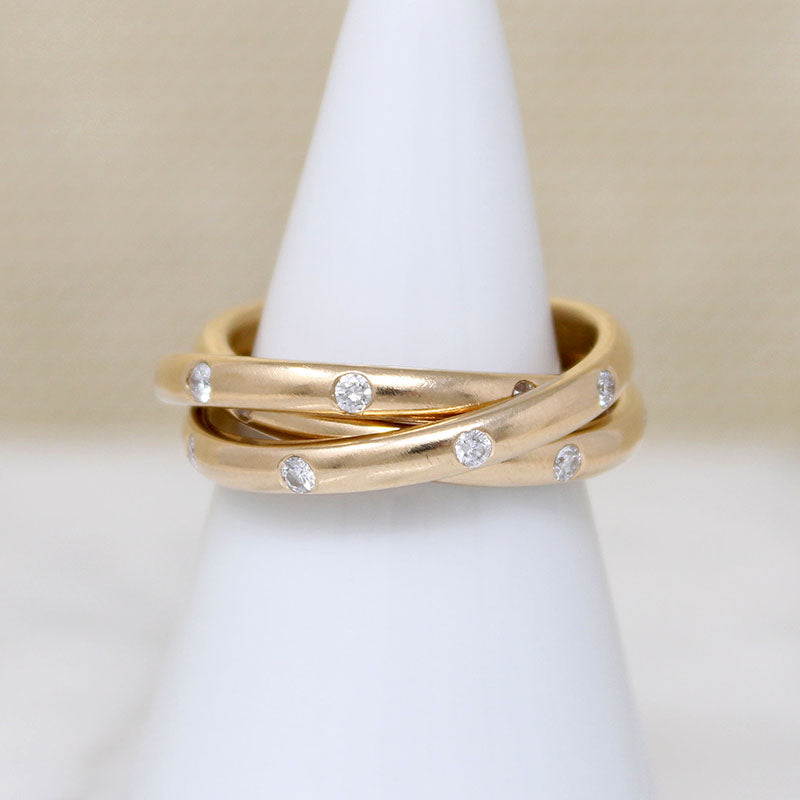 Diamond Studded 14k Gold Rolling Ring