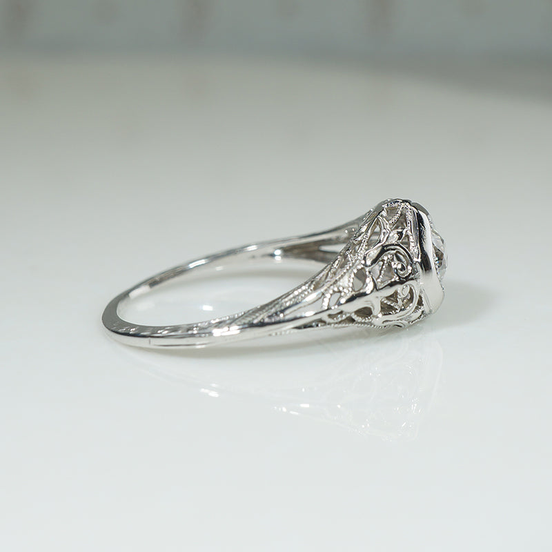 Lacy Lilies White Gold Filigree Diamond Solitaire