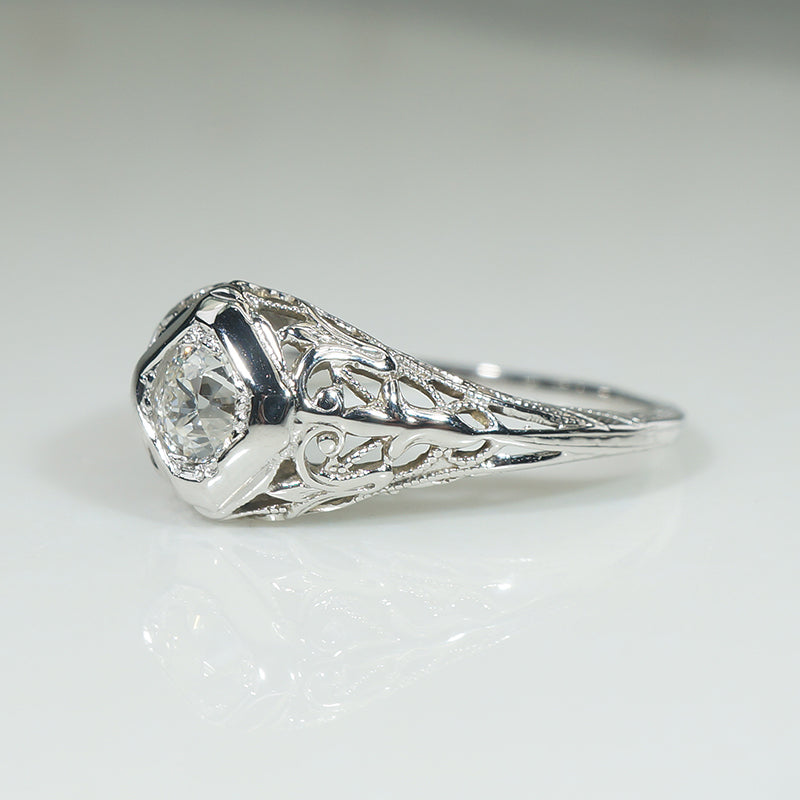 Lacy Lilies White Gold Filigree Diamond Solitaire