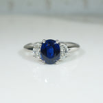 Midnight Blue Sapphire & Half Moon Diamonds Platinum Ring