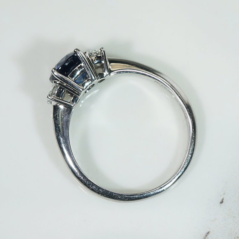 Midnight Blue Sapphire & Half Moon Diamonds Platinum Ring