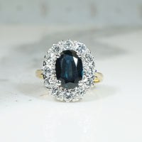 Stunning Vintage Oval Sapphire Diamond Halo Ring