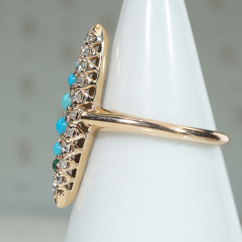 Wicked Turquoise & Rose Cut Diamond Navette Ring