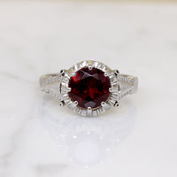 Dramatic Art Moderne Garnet & White Gold Solitaire Ring