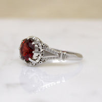 Dramatic Art Moderne Garnet & White Gold Solitaire Ring