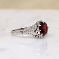 Dramatic Art Moderne Garnet & White Gold Solitaire Ring