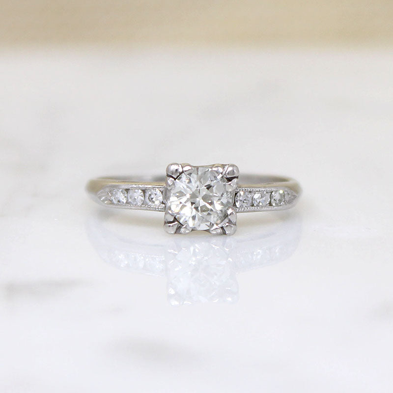 Refined Mid Century Old European Cut Diamond & Platinum Ring