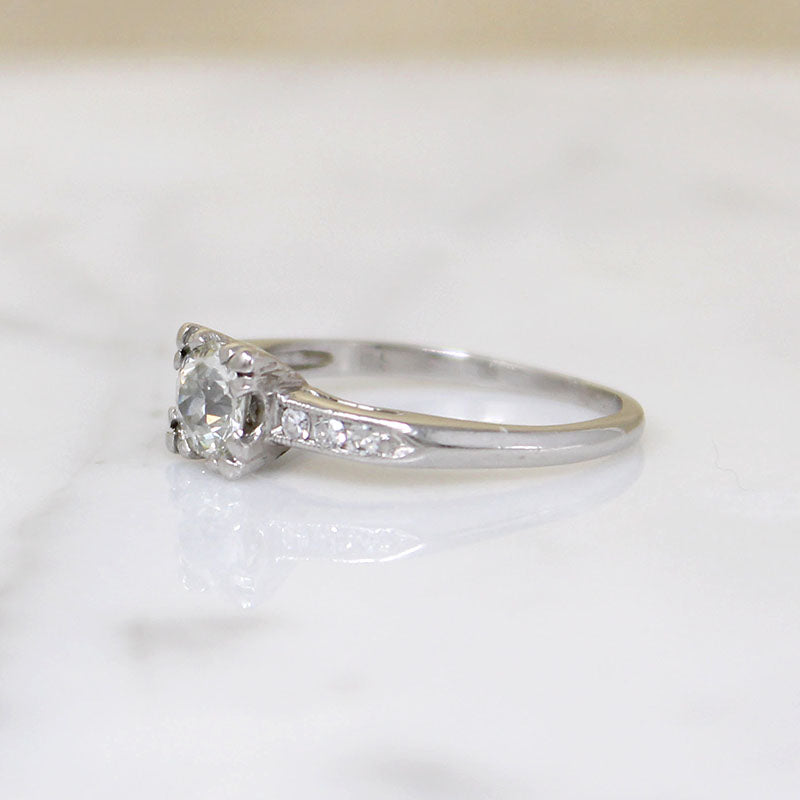 Refined Mid Century Old European Cut Diamond & Platinum Ring