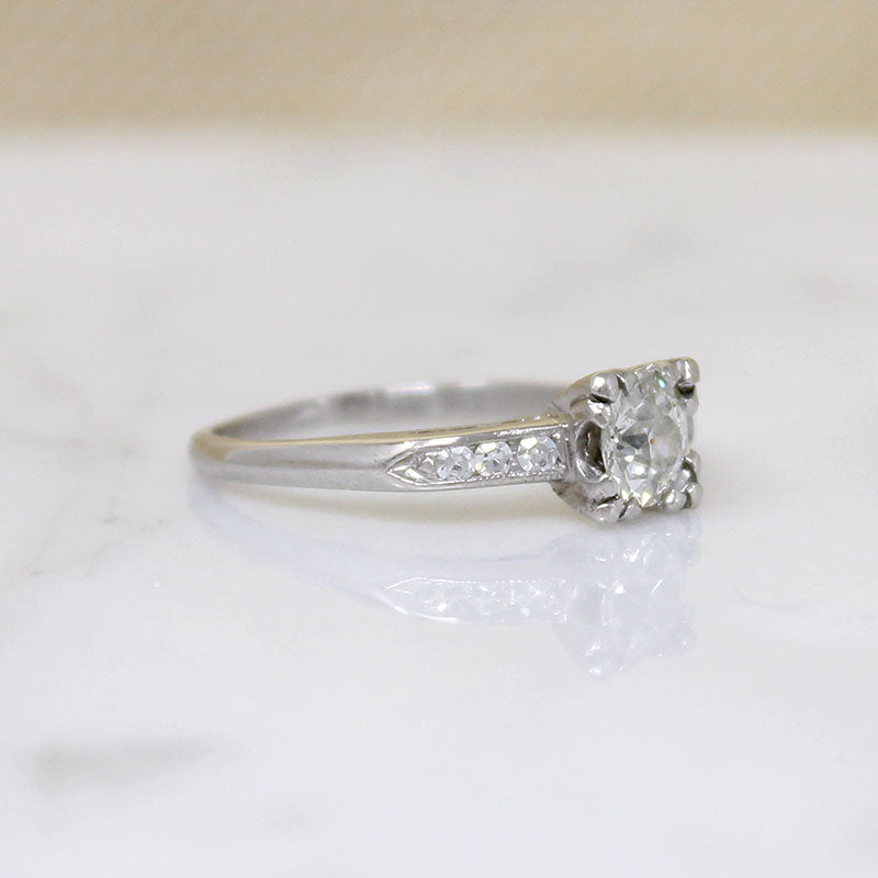 Refined Mid Century Old European Cut Diamond & Platinum Ring