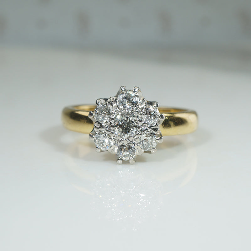 Antique Old Mine Cut & Old European Cut Diamonds in Platinum & Gold Engagement Ring