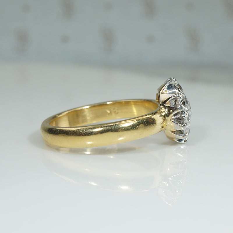 Antique Old Mine Cut & Old European Cut Diamonds in Platinum & Gold Engagement Ring