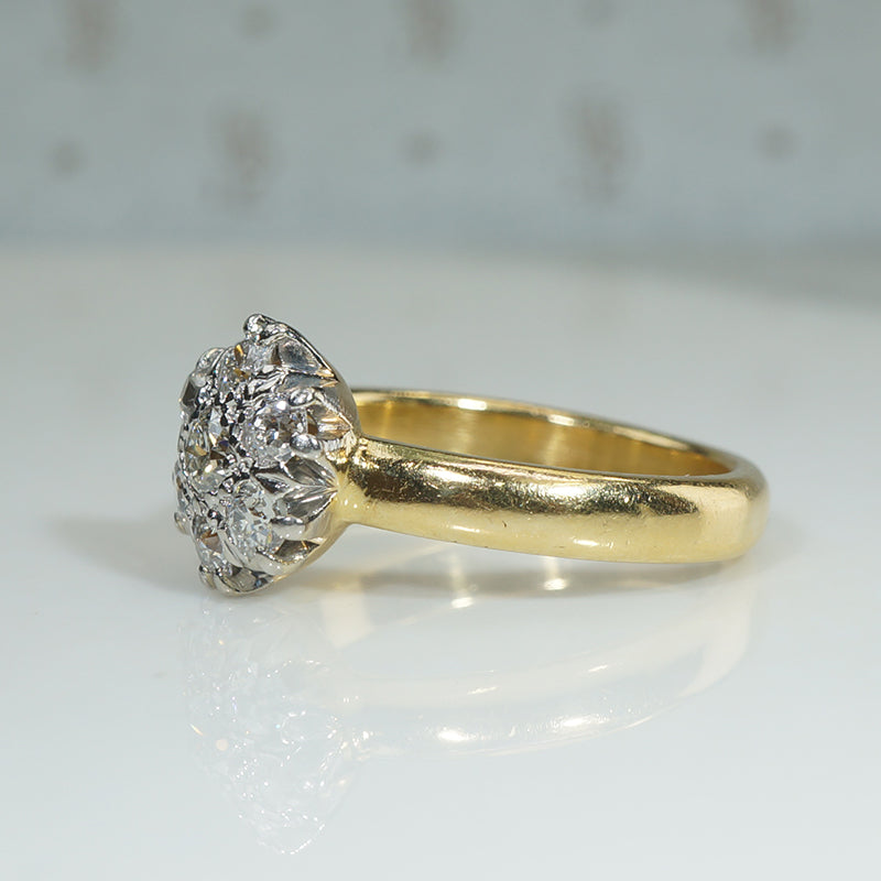 Seven Antique Diamonds in Platinum & Gold Cluster Ring