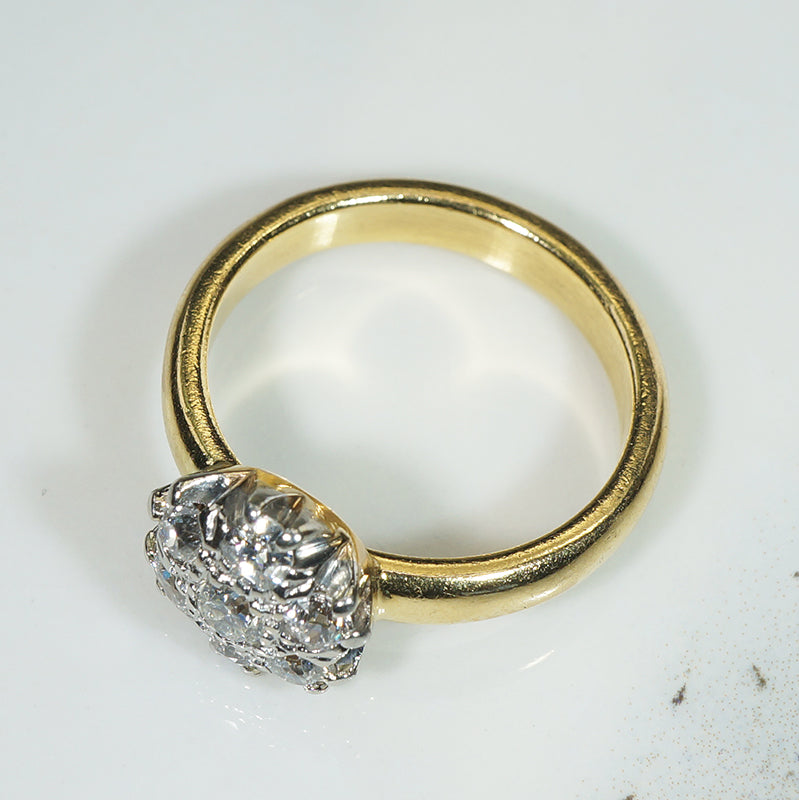 Antique Old Mine Cut & Old European Cut Diamonds in Platinum & Gold Engagement Ring