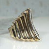 Dramatic Grooved Gold & Diamond Modernist Ring