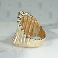 Dramatic Grooved Gold & Diamond Modernist Ring