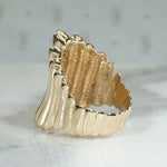 Dramatic Grooved Gold & Diamond Modernist Ring