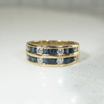 Channel Set Sapphire & Diamond 18k Gold Band